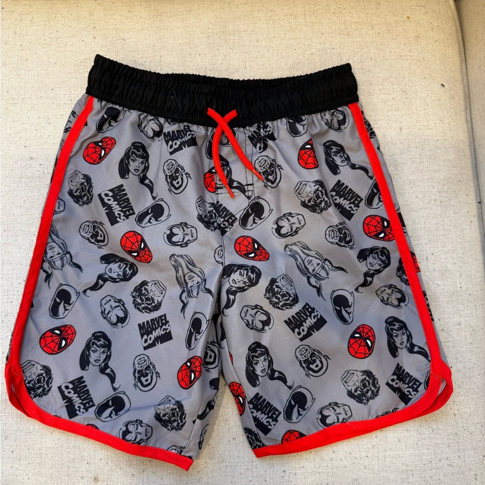 Marvel Comics Kids Small- Gray, Black and Red Swim Trunks
